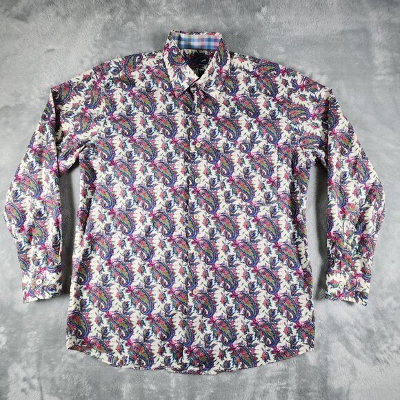 Alan Flusser Paisley Shirt Medium Multicolor All Over Print Pocket Flip Cuff - Picture 1 of 12